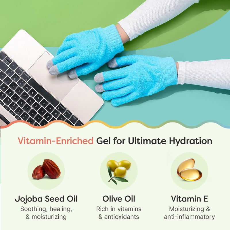 Zentoes قفازات زين توز المرطبة لليدين الجافة، جل م infused بزيت بذور الجوجوبا، زيت الزيتون وفيتامين E، مرطب لليدين طوال الليل (OSFM، أزرق فuzzy مع نصائح وسائط) - Image 4